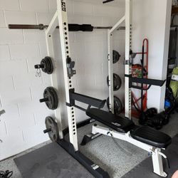 Weight Rack With Bench, Weights And Bar