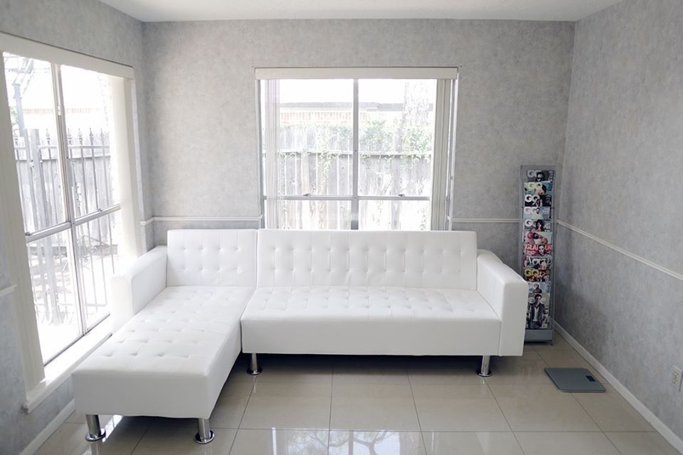 New white leather sectional futon