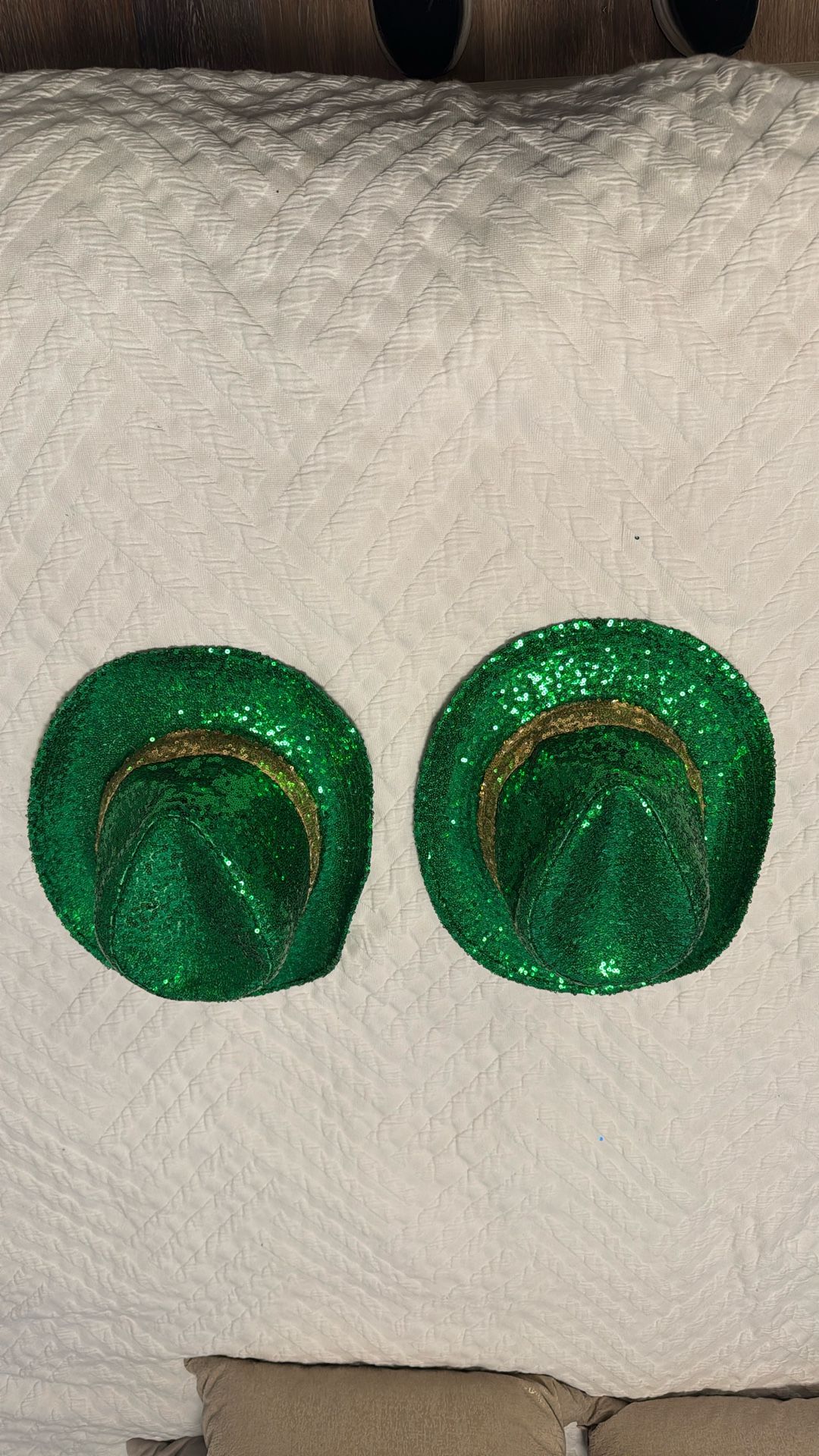 Two Identical Green Sequin Hats