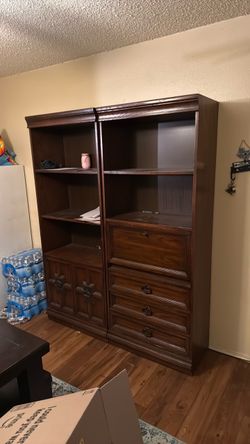 Dark Wood Bookcase Cabinet Unit with Drawers
