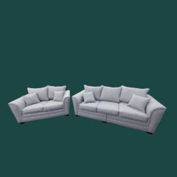 BRAND NEW  SOFA AND LOVESEAT SET  SILVER  FABRIC,  PINK LEATHER , CUSTOM MADE AVAILABLE