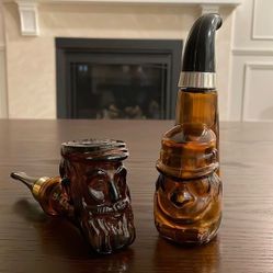 Avon Empty Aftershave Glass Bottles in the shape of pipes Good Condition 7” tall 