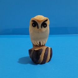 Handmade Tagua Nut Owl Sculptures Trade Decorative Figure 3" Tall. 