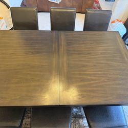 7-Piece Dark Wood Expandable Dining Table, no chairs