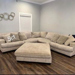 Rawcliffe Parchment Modular Sectional Oversized 3 Piece 