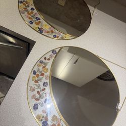 2 Circular Floral Mirrors 