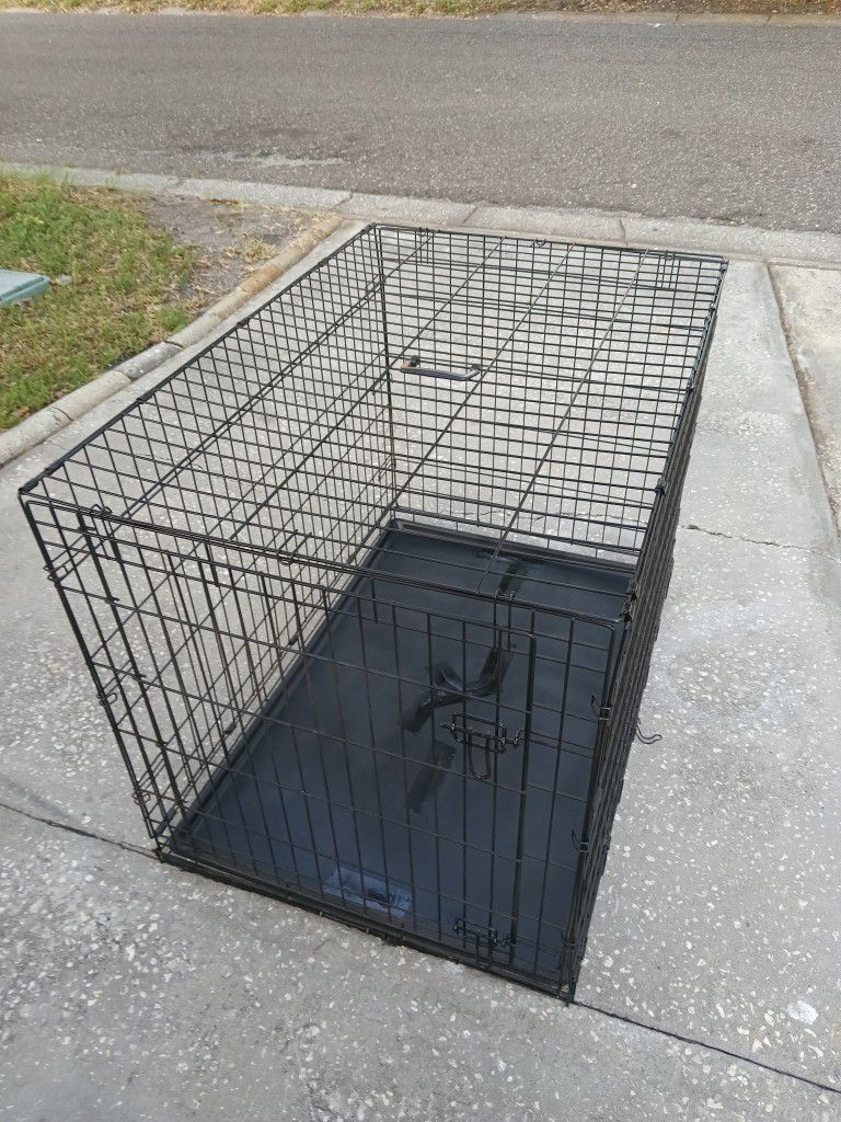 Large Single Door Black Dog Crate Cage Folding Kennel READ