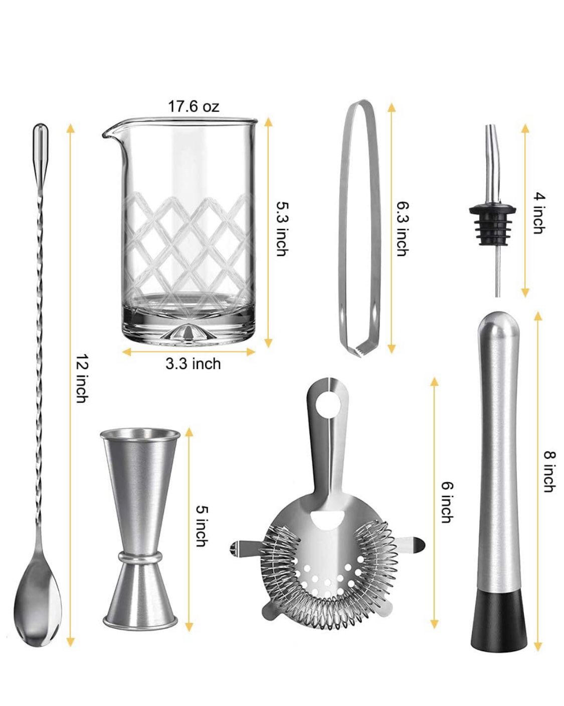 Brand new! Cocktail Mixing Glass Kit, 9 Piece Home Bar Set - Drink Mixer with 18oz 500ml Lead-Free Glass, Cocktail Strainer, Muddler, Jigger, Profess