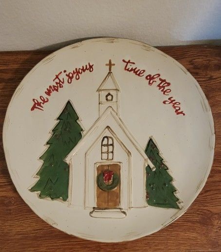 Holiday Raised Church Platter Christmas Mud Pie Brand Joyous Time Of The Year