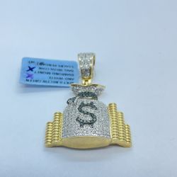 Diamond Gold Money Bag Pendant 