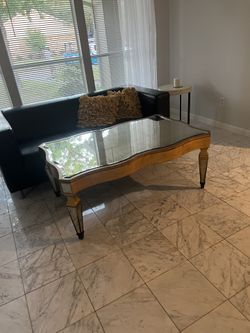 A Hollywood Regency Style Eglomise Mirrored  coffee table Z Gallery , Horchow Style