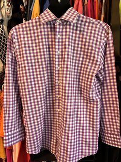 Lorenzo Uomo Trim Fit Gingham Long Sleeve Dress Shirt Purple Gingham Long Sleeve Shirt