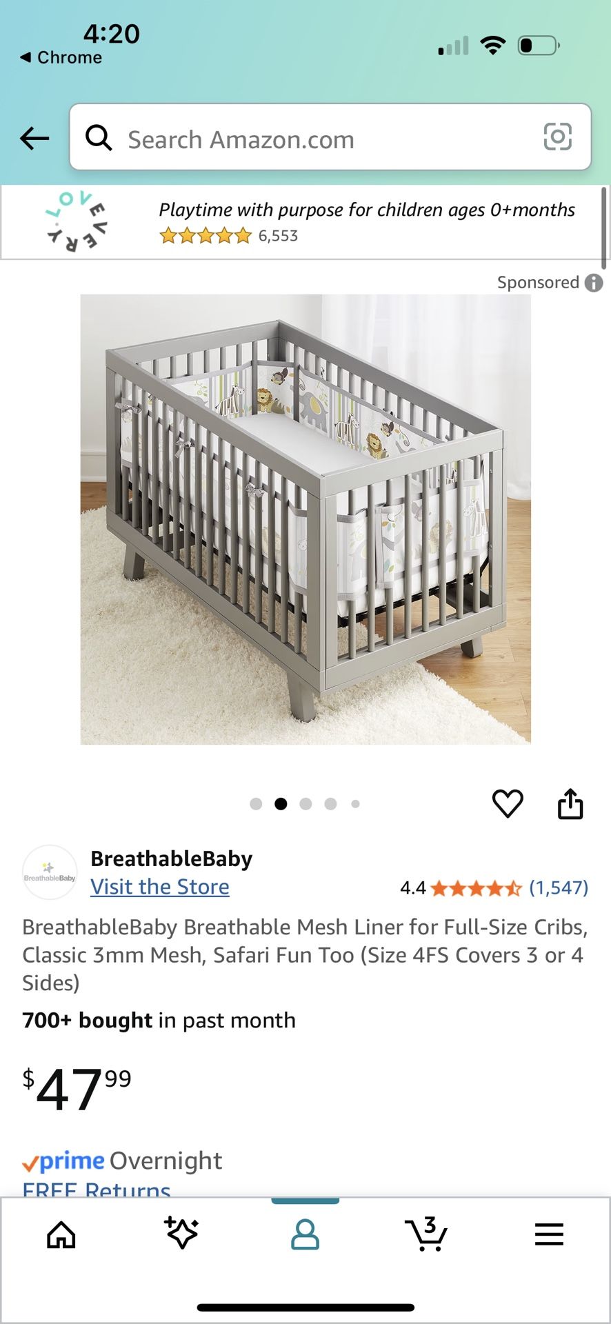 Breathable baby bumper for crib