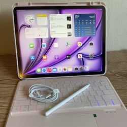 iPad Air 13” (M2 chip / 2024 / purple color) 128GB with pink keyboard case and stylus pen 