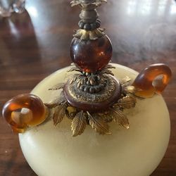 Russian Oil Lam  Glass And Gold Tone 