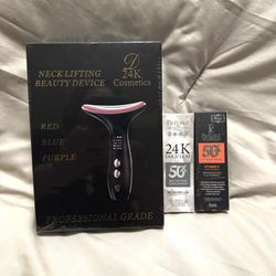 Neck Lifting Device Light Therapy Massager and vitamin C & 24k Serum