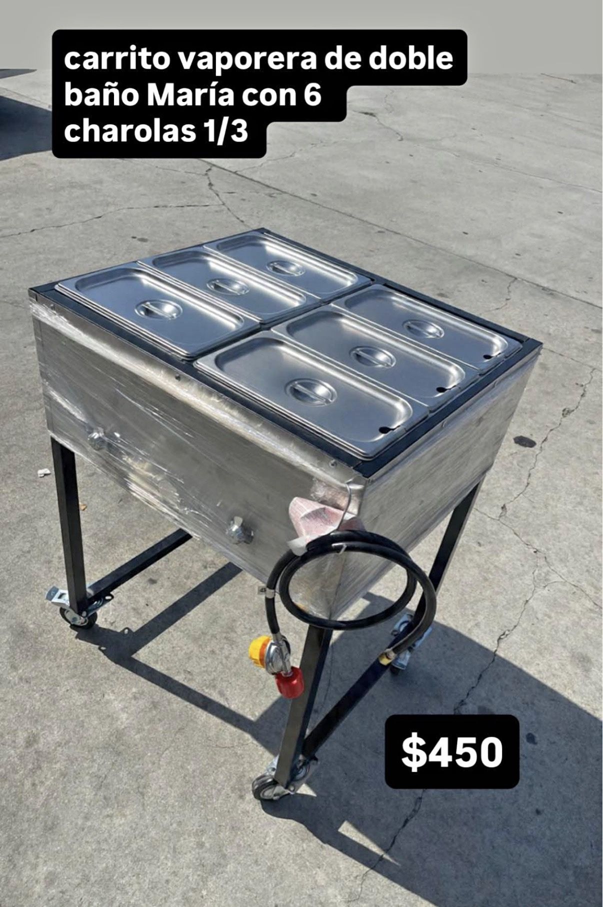 carrito con doble vaporera de baño María de seis compartimientos 1/3