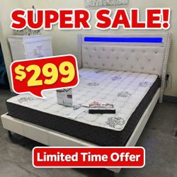 white modern queen size bed frame  // mattress sold separately 