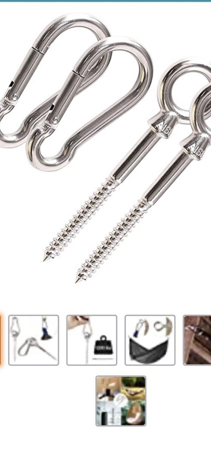 Hammock Hanging Kit, Stainless Steel Hammock Hook Carabiner Set for Hammock, Yoga, Brazilian Hammocks, Swing Chair, Indoor Outdoor (Load Capacity 1200