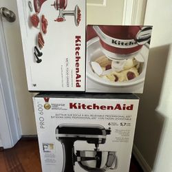 Kitchenaid 6 Quart Mixer - used couple times Metal Food Grinder - brand new Ice Cream Maker - brand new