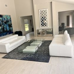 Two Leather Couches Bright White 2 Glass Table 