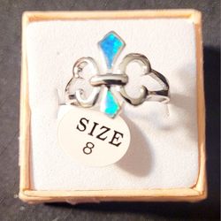 NWT FLEUR-DE-LIS W/ OPAL INLAYS STERLING SILVER RING