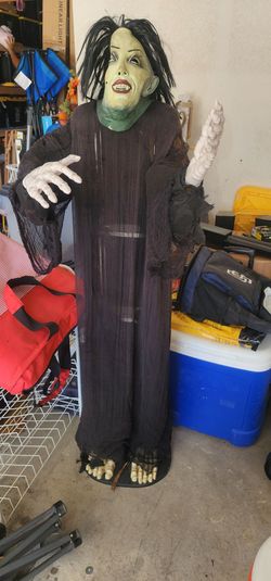 He jumps and pump up Halloween decor