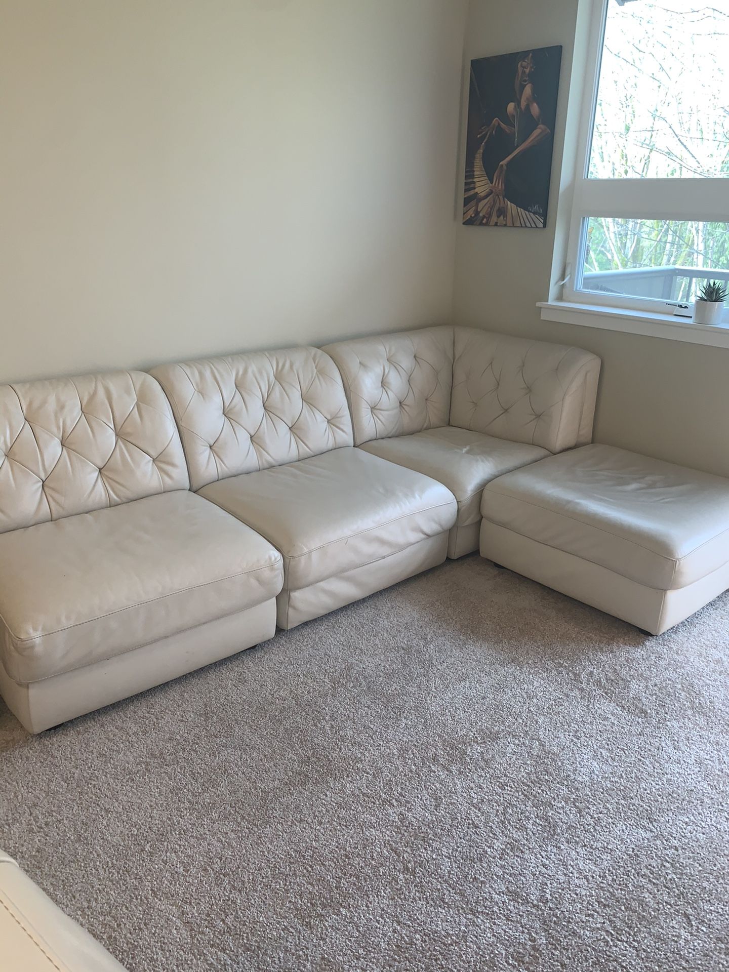 Cream leather couch sectional (bought from Macy’s and moveable pieces