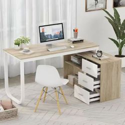 L-Shaped Beige Wood Computer Desk