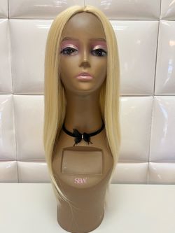 Synthetic hair wig-blonde straight wig-cosplay-costume-dress up-new $45-Peluca rubia nueva