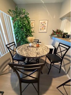 Marble Top High Dining Table Set – 5 Piece