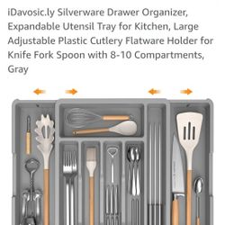 New In 📦. Expandable Light Blue Silverware Etc ORGANIZER!! REALLY NICE. HAS DIVIDERS AS WELL. 👀 PHOTOS.  CASH PICKUP ONLY 