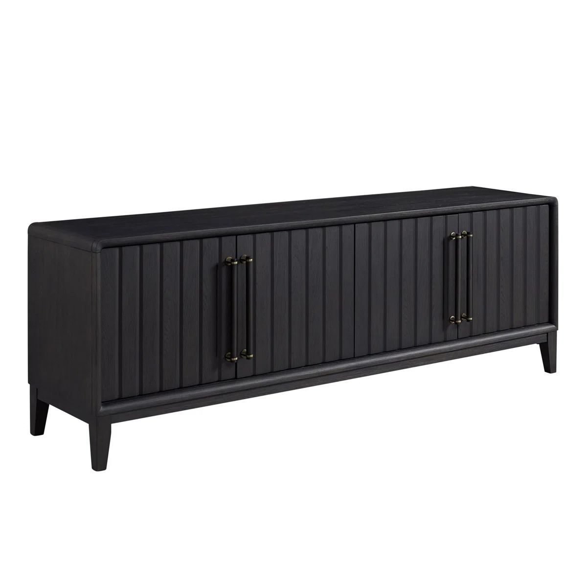 80" Black Solid Peppercorn Wood Modern Console Table w/ 4-Door Cabinet Storage & Power USB [NEW] **Retails for $959  <NO ASSEMBLY REQ> 