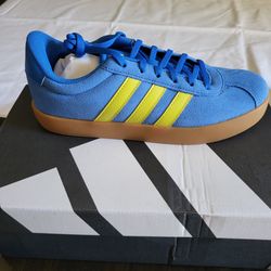 *NEW* Adidas VL Court 3.0 K Shoes  Blue & Yellow Size 6 Women's 7.5