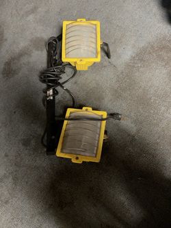 pair of portable halogen work/flood lights.