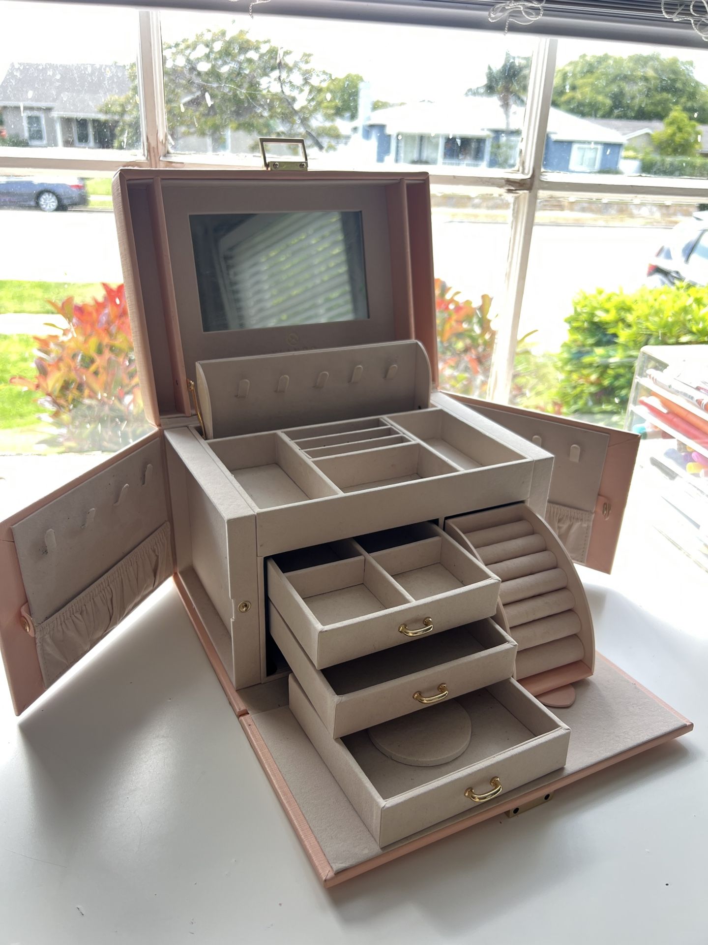 PINK JEWELRY MIRROR STORAGE BOX