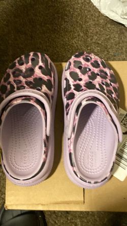 Purple leopard crocs