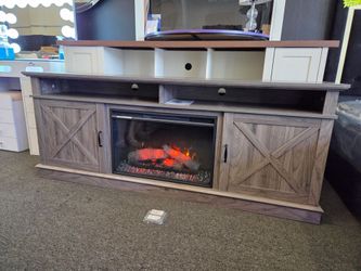 Brand New TV Stand Grey With Fired Place & Electric Heather $449