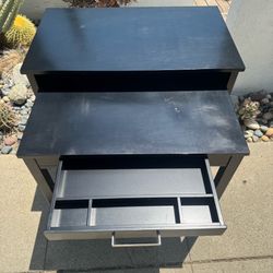 Solid Wood Computer Work Desk Wheels Black Drawer (Silver Lake)