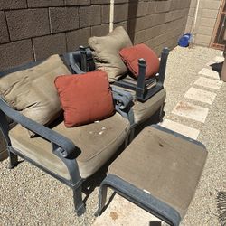 Out Door Furniture, Metal Chair With Foot Rest , Set 