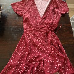 New Women’s Red And White Polka Dot Wrap Dress Size XL