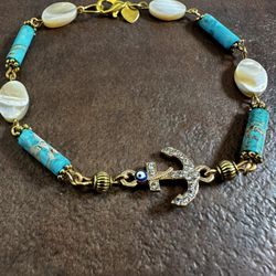 Handmade Blue Turquoise and Mother of Pearl Bracelet.