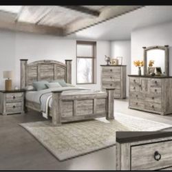 4- Pc Bedroom set Dresser,Mirror Nightstand (1) Queen size bed frame Not including Mattress and Box Sp