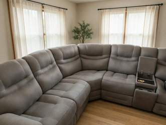 Dark Beige Fabric Sectional Sofa – Like New, 3 Sections with Recliners - Wilmerding, PA