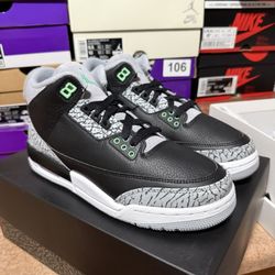NIKE AIR JORDAN 3 GREEN GLOW Sz 7Y DS
