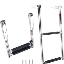 2 Step Boat Ladder Stainless Steel Telescoping Pontoon Boat Ladder Folding Ladder Dock Swim Ladder for Marine Boat Yacht