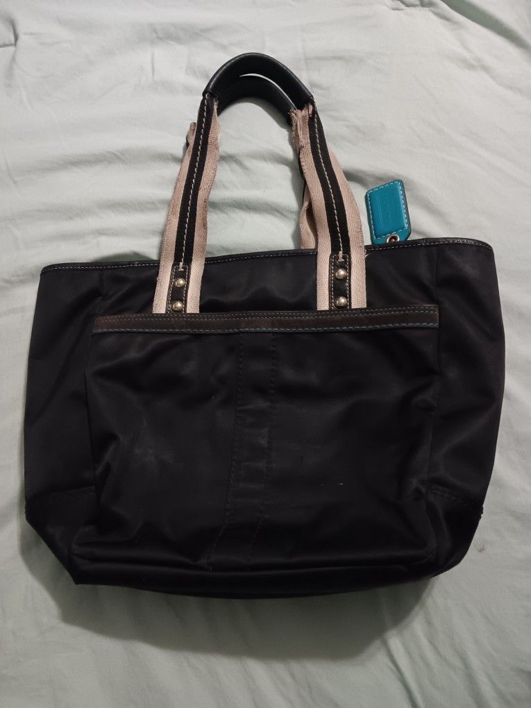 Women's Black & Teal Vinyl Nylon Coach Handbag Purse