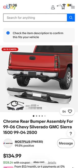 Chrome Rear Bumper Assembly For 99-06 Chevy Silverado GMC Sierra 1500 99-04 2500