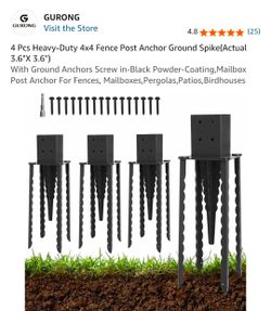 4 Pcs Heavy-Duty 4x4 Fence Post Anchor Ground Spike(Actual 3.6"X 3.6")