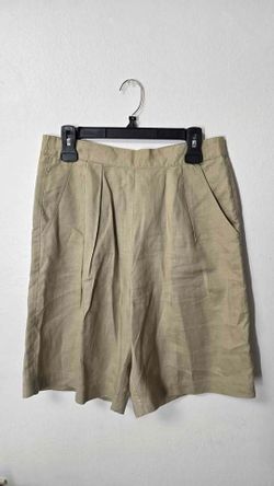 SLB Women’s Linen Blend Pleated Shorts Size M Khaki Beige Elastic Waist